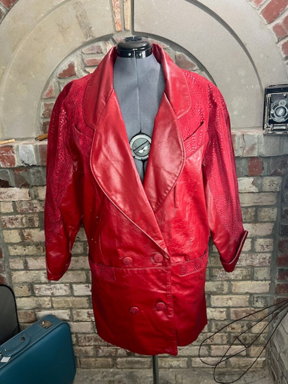 leather Jacket oversized snakeskin suede red shoulder pads